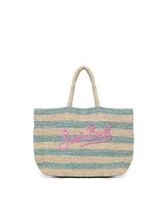 -Beach bag -Exclusive Saint Barth logo embroidery -Turquoise striped print -Detachable internal cotton maxi clutch bag -Dimensions: 50 x 30 x 15 cmComposition: 100% Raffia Summer Shoulder Bag With Embroidered Logo And Double Handle, Summer Shoulder Bag With Double Handle And Embroidered Logo, Summer Shoulder Bag With Embroidered Logo, Tote Style, Summer Tote Shoulder Bag With Embroidered Logo, Chic Summer Bags With Embroidered Logo, Summer Beige Bag With Embroidered Logo, Summer Shopping Bags With Embroidered Logo, Beige Embroidered Logo Bag For Summer, Casual Spring Bags With Embroidered Logo