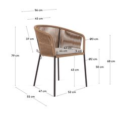 an outdoor chair with measurements for the seat and back, shown in front of a white background