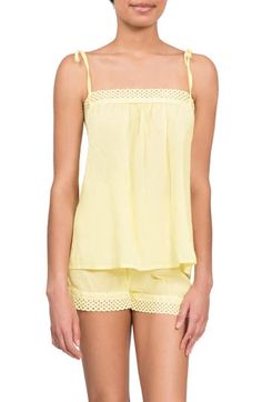 Summer Vacation Sleepwear With Lace Trim, Cotton Camisole Sleepwear For Vacation, Short Summer Camisole For Loungewear, Short Camisole For Summer Loungewear, Summer Lace Trim Camisole For Loungewear, Summer Lace Trim Camisole For Bedtime, Lace Trim Camisole For Bedtime In Summer, Lace Trimmed Summer Sleepwear For Bedtime, Cotton Sleepwear With Spaghetti Straps For Vacation