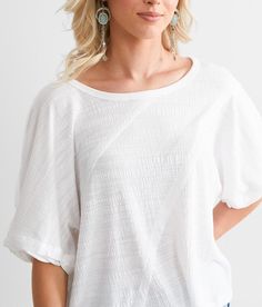 New In Textured Boxy Top - White Medium, Women's White Pieced raw edge top Bust measures 38 on size small Body length 21 on size small. 69% Polyester 28% Rayon 3% Spandex. Machine wash cold with like colors. Do not bleach. Line dry. Iron low heat. For best results dry clean.. Measurements: Bust -Fullest part of bust with arms at sides. Waist -Circumference of natural waist: above belly button below rib cage. Hips -Standing with feet together fullest part of hips. WOMEN'S TOP SIZE CONVERSION CHAR Relaxed Fit Textured Top For Summer, Textured Relaxed Fit Summer Tops, Summer Textured Relaxed Fit Tops, Casual Textured Tops For Summer, Textured Relaxed Fit Crew Neck Top, Relaxed Fit Textured Crew Neck Top, Casual Textured Cotton Tops, Textured Cotton Casual Tops, Textured Cotton Top With Relaxed Fit