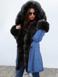 Midnight Blue Hooded Long-length Faux Fur Coats — Bridelily Hooded Warm Fur Coat For Cold Weather, Warm Hooded Fur Coat For Cold Weather, Hooded Fur Coat With Faux Fur Trim For Winter, Hooded Winter Fur Coat With Faux Fur Trim, Long Winter Outerwear With Faux Fur Trim, Warm Faux Fur Winter Outerwear, Warm Faux Fur Outerwear For Winter, Faux Fur Parka For Cold Weather In Fall, Fitted Winter Fur Coat For Cold Weather