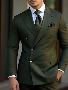 Dark Green Black Burgundy Men's Wedding Suits 2 Piece Plus Size Solid Colored Peak Lapel Slim Fit Double Breasted Six-buttons 2024 2024 - $95.99 Suit Double Breasted, Olive Green Suit, Khaki Suit, Cheap Suits, Costume Noir, Dress Suits For Men, Mens Suit Jacket, Green Suit, Slim Fit Suits