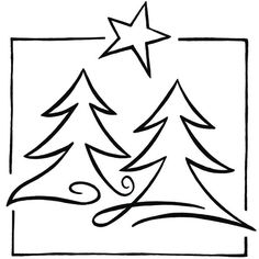 a black and white drawing of a christmas tree with a star on it's top