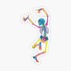 a sticker with a skeleton dancing in the shape of a human body and bones