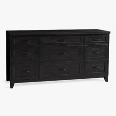 a black dresser with six drawers and two doors