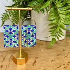 Ester Geometric Print Seed Bead Earrings - Gray Bird Label Earring Frame, Johnson City Tn, Geometric Prints, Johnson City, East Tennessee, Periwinkle Blue, Seed Bead Earrings, Bead Earrings, Natural Beads