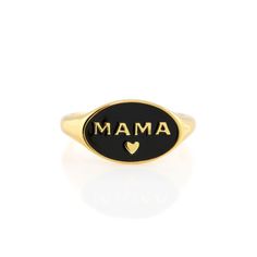 Mama Ring, Ring With Heart, Oval Signet Ring, Custom Jewelry Box, Detailed Jewelry, Enamel Ring, Antique Inspiration, Brass Jewelry, White Enamel