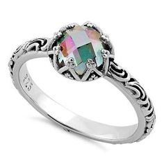 Sterling Silver Floral Rainbow Topaz CZ Ring Floral Rainbow, Rainbow Topaz, Sparkly Ring, Antique Floral, Rainbow Jewelry, Rainbow Crystal, Stone Material, Cz Jewelry, Lovely Ring