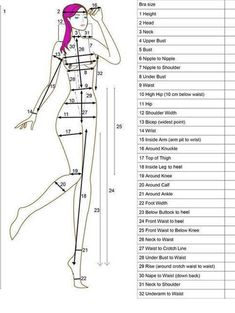 a drawing of a woman's body with measurements for each side and the height