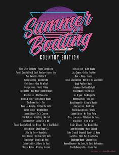 an event poster for the summer boating country edition, with text in pink and blue