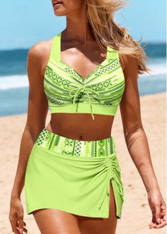 Color:Neon Green;Size:M;Size:L;Size:XL;Size:XXL;Package Contents:1 X Bra , 1 X Pantskirt;Occasion:Sport; Beach Wear Outfits, Lovely Tops, Blue Jumpsuits, Red Jumpsuit, Girl Fits, Tankini Swimsuits, Green Stripes, Neon Green