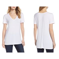 Halogen White Tencel V-Neck Tee Tunic T-Shirt Ha366947mi. Size Medium. New With Tags. Description: Super Soft Modal Knit, V-Neck, Short Sleeves, Side Slits. A V-Neck T-Shirt Cut From A Supersoft Modal Knit That Falls To A Hip-Covering Length To Show Its Versatility. Materials: 95% Tencel Modal, 5% Spandex. Tencel Modal Is A Sustainably Produced Fiber Made With Closed-Loop Processing And Is Certified With The Eu Ecolabel As Having A Low Environmental Impact Throughout The Entire Lifecycle. Measur White Cotton V-neck Top For Everyday, White Cotton Short Sleeve V-neck Top, White V-neck T-shirt For Everyday, White Relaxed Fit V-neck Top, Relaxed Fit V-neck T-shirt For Layering, White V-neck Casual Top, Casual White Relaxed Fit V-neck Top, Casual White V-neck Top, White Cotton V-neck Top With Short Sleeves