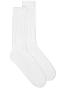 white ribbed knit stretch-design embroidered logo to the side mid-calf length pull-on style Be sure before opening, as socks and hosiery can only be returned in their original, unopened packaging. Farfetch Shoes, Balenciaga Socks, Ribbed Socks, Cashmere Socks, Balenciaga Track, White Socks, Balenciaga Triple S, White Sandals, Custom Watch