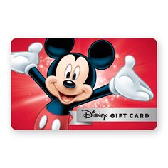 a mickey mouse gift card with an image of the character on it's face