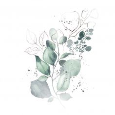 watercolor painting of green leaves on white paper