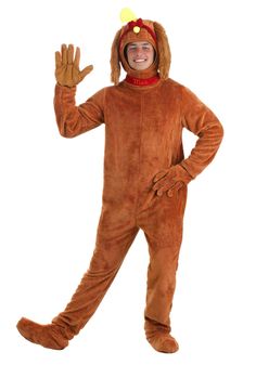 a man in a dog costume is waving