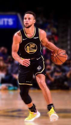 a basketball player dribbling the ball during a game