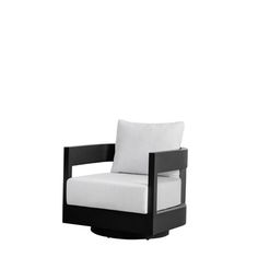 a black and white chair with pillows on it's back end, against a white background