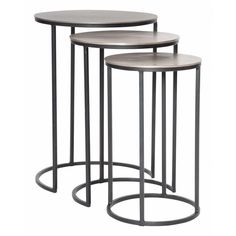 3 piece nesting table set with metal base and wood top in grey finish by urban nest