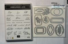 a sheet of paper with stamps on it next to an unbounded love card