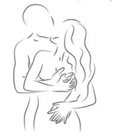 a drawing of a man and woman embracing each other with the words love is in the air above them