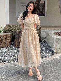 فستان زهري, Frock For Women, Modest Clothing, Frock Design, Modest Fashion Outfits, Puffed Sleeves Dress, Women Long Dresses