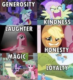 four different pictures with the same caption for each pony, which one is laughing