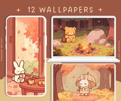 an image of cartoon wallpapers with animals in the forest and on the ground