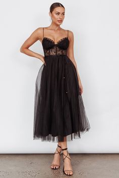 Shop the Trophy Lace Bodice Mesh Midi Dress Black | Selfie Leslie Satin Dress Midi, Edgy Cocktail Dress, Black Midi Dress With Sheer Bodice For Night Out, Black Tulle Dress With Lace Bodice, Chic Black Sheer Corset Dress, Black Lace Bodice Tulle Dress, Flowy Black Dress, Black Lace Midi Dress With Sheer Details, Black Lace Formal Dress