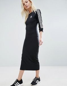 Addidas Dress, Stripe Midi Dress, Athleisure Style, Midi Dress Style, Adidas Fashion, Striped Midi Dress, Midi Dress Casual, 90 Degrees