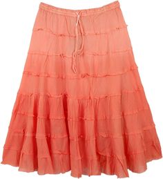 An interesting hue to wear this summer season, persimmon orange ombre! The pure cotton fabric of the skirt is very comfortable and will keep you cool in the hot and humid season. A lightweight casual everyday cotton knee-length skirt. Plus, you do not need to worry about the maintenance - just wash it and wear it. This is a partially lined skirt and the unfinished tiers give fullness and flare to the skirt. Easy to pull-up style with elastic waist and drawstrings that makes the skirt adjustable Orange Cotton Mini Skirt, Orange Tiered Summer Skirt, Orange Summer Skirt, Casual Orange Cotton Skirt, 13 Clothes, Short Summer Skirts, Skirt Tiered, Solid And Striped, Hippie Look