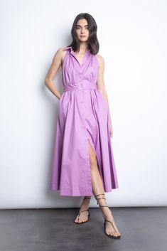 Trinidad Button-Front Midi Dress Lavender - Karina Grimaldi - Color Game Antonina Vasylchenko, Lavender Cotton, Dress Lavender, Romper And Jacket, Cotton Poplin Fabric, Jumpsuit Jacket, Midi Shirt Dress, Scarf Jewelry, Scarf Hairstyles