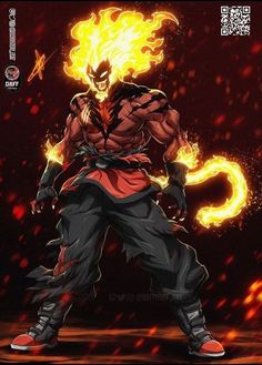 an anime character with flames in his hands