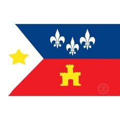 the flag of the state of new orleans, with stars and fleuries on it