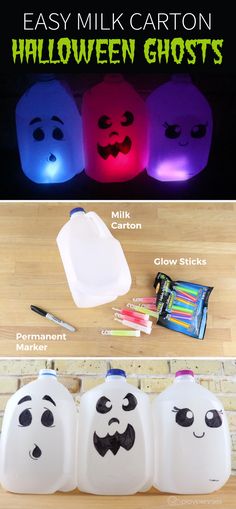 diy halloween ghost milk jugs with easy instructions to make them glow in the dark