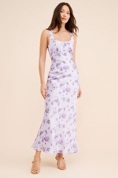 Rent Floral Satin Slip Dress from Nuuly. Pick 6 items for $98/month. Free shipping + returns. Fitted Silk Maxi Dress Feminine Style, Summer Silk Maxi Dress With Square Neck, Silk Square Neck Maxi Dress For Summer, Fitted Feminine Maxi Dress With Square Neck, Feminine Fitted Maxi Dress With Square Neck, Feminine Purple Square Neck Dress, Summer Purple Maxi Dress With Fitted Bodice, Purple Maxi Dress With Fitted Bodice For Summer, Summer Maxi Dress With Fitted Bodice In Purple