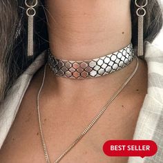 "Welcome to my store! I invite you to enjoy our massive holiday gift sale!! Up to 20% off + free worldwide shipping!!  A thick and insane chain link choker necklace! When you refine our snake choker collar, no one will miss you! The statement necklace consists of super-sophisticated vertebrae that create the appearance of snakeskin. Each link reflects light from different angles, creating an infinite luster from every direction. All the jewelry is made 100% by hand!! ♦ Dimensions ♦ ♦  Choker necklace length: 13.4\" (34 cm) + 2\" (5 cm) extension chain. ------- ♦ Snake bracelet length: 6.3\" (16 cm) + 2\" (5 cm) Comfortable and adjustable extension chain. Chain width: 0.8\" (2cm) ------- ♦ Lariat necklace length: 19.7\" (50 cm) Tie length - 4.33 \" (11 cm) ---------------------- ♦ Material Long Drop Necklace, Snake Choker Necklace, Snake Choker, O Ring Choker, Silver Statement Necklace, Choker Silver, Romantic Gifts For Her, Silver Choker Necklace, Boho Choker