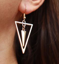 Gold Triangle Earrings Dangle Geometric Earrings Women Gift | Etsy Elegant Geometric Pierced Earrings, Elegant Triangle Metal Jewelry, Elegant Triangle Metal Earrings, Minimalist Metal Earrings For Party, Elegant Triangle-shaped Jewelry, Minimalist Metal Linear Earrings For Party, Minimalist Geometric Earrings For Party, Nickel Free Modern Linear Earrings For Party, Modern Nickel-free Linear Earrings For Party