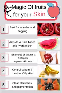 an info sheet describing the health benefits of fruits for your skin and how to use it