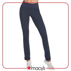 in stock Navy Casual 4-way Stretch Bottoms, Sporty Straight Leg Bottoms With 4-way Stretch, Fitted Navy Sports Pants, Navy Fitted Sports Pants, Casual High Rise Sports Bottoms, Navy Full-length Athleisure Bottoms, Navy Mid-rise Casual Bottoms, Navy Full Length Athleisure Bottoms, Navy Stretch Straight Leg Bottoms