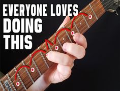 someone is playing an electric guitar with the words everyone loves doing this