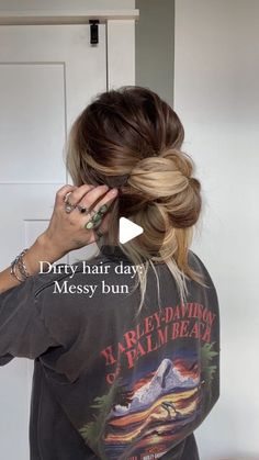 Easy Extra Long Hairstyles, Cute But Messy Hairstyles, Dirty Hair Work Hairstyles, Messy Bun Tutorial For Thick Hair, Simple Dirty Hairstyles, Easy Hairstyles Low Bun, Messy Updo For Long Hair, Messy Bun And Headband, Dirty Hair Ponytail