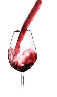 a wine glass filled with red liquid being poured into it