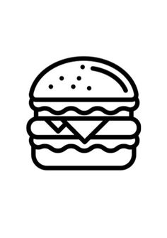 a black and white drawing of a hamburger