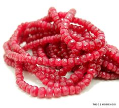 "Stone Name:----------------------> Natural Ruby Origin:------------------------------> Africa Product Type:--------------------> Faceted Beads. Shape:------------------------------> Roundelle Shape. Size:----------------------------------> 3MM to 5.5MM Approx Quantity:---------------------------> 1. String. Weight:------------------------------> 90 Carat According to 18\" inch string. (It is approx. weight depends on size) Here is the Link for Complete Necklace. https://www.etsy.com/listing/119 Red Gemstone Beaded Bracelets, Red Gemstone Beaded Bracelets For Jewelry Making, Red Rondelle Gemstone Beads, Red Rondelle Beads For Gifts, Red Rondelle Beads For Gift, Red Gemstone Beaded Necklaces In Rondelle Shape, Red Heart Beads For Jewelry Making, Red Rondelle Gemstone Beaded Bracelets, Red Rondelle Beads For Jewelry Making