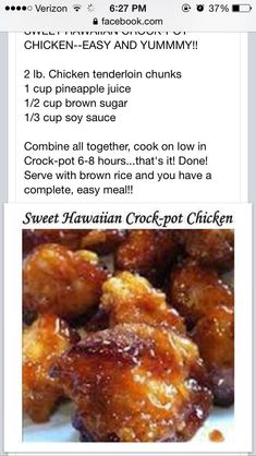 the recipe for sweet hawaiian crock pot chicken is shown in this screenshot photo