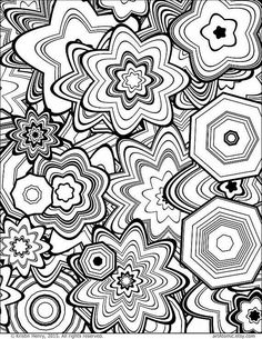 an abstract black and white coloring page with lots of different flowers in the center,