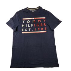 Tommy Hilfiger Men's Logo Short-Sleeve Crew Neck T-Shirt Size Xs Color Navy Casual Navy Shirt With Letter Print, Tommy Hilfiger Navy Short Sleeve Top, Tommy Hilfiger Blue Summer T-shirt, Tommy Hilfiger Cotton Crew Neck Shirt, Tommy Hilfiger Blue Short Sleeve Tops, Tommy Hilfiger Blue Short Sleeve Shirt, Tommy Hilfiger Blue Relaxed Fit Top, Casual Navy Tommy Hilfiger Top, Casual Blue Tommy Hilfiger Tops