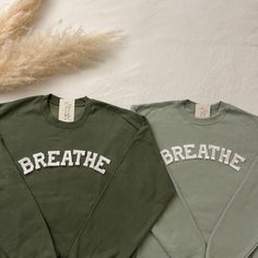 This Breathe Crewneck Sweatshirt is the perfect gift for wellness lovers!  - They need to be purchased individually (it's not sold as a set) - Sweatshirt material is super soft and comfy! ♡ - All our sweatshirts run a UNISEX fit. (Both for men and women) They are naturally oversized, so we normally recommend your true size. But if you like a more baggy look, we recommend sizing up. - These letters are iron-on patched and is heat pressed, not embroidered. - Please note that crewneck brand used ma Gifts For Gym Lovers, Gym Sweatshirt, Weightlifting Shirts, Yoga Sweatshirt, Yoga Lover Gift, Yoga Shirt, Yoga Instructor, Yoga Tshirt, Sweat Shirts