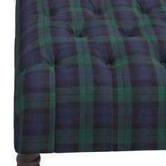 a blue and green plaid chair cushion